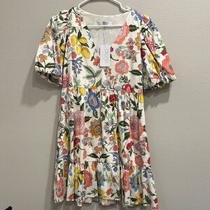 Crosby Multicolor Floral Dress with Puff Sleeves